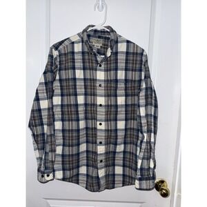 L.L Bean Men's Vintage Thick Flannel Brown Blue White Size Medium